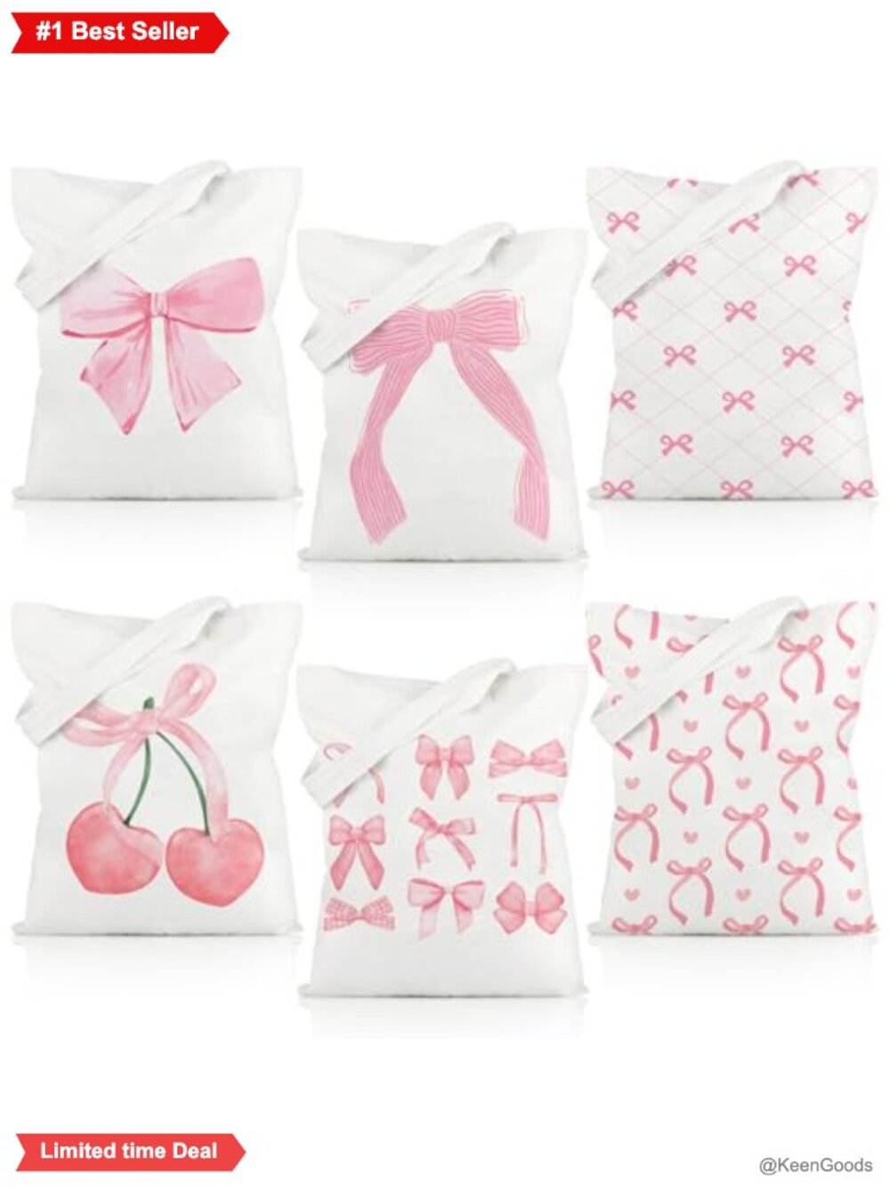 6 Pack Canvas Tote Bags Coquette Bow Preppy Aesthetic Reusable Grocery Bags Set